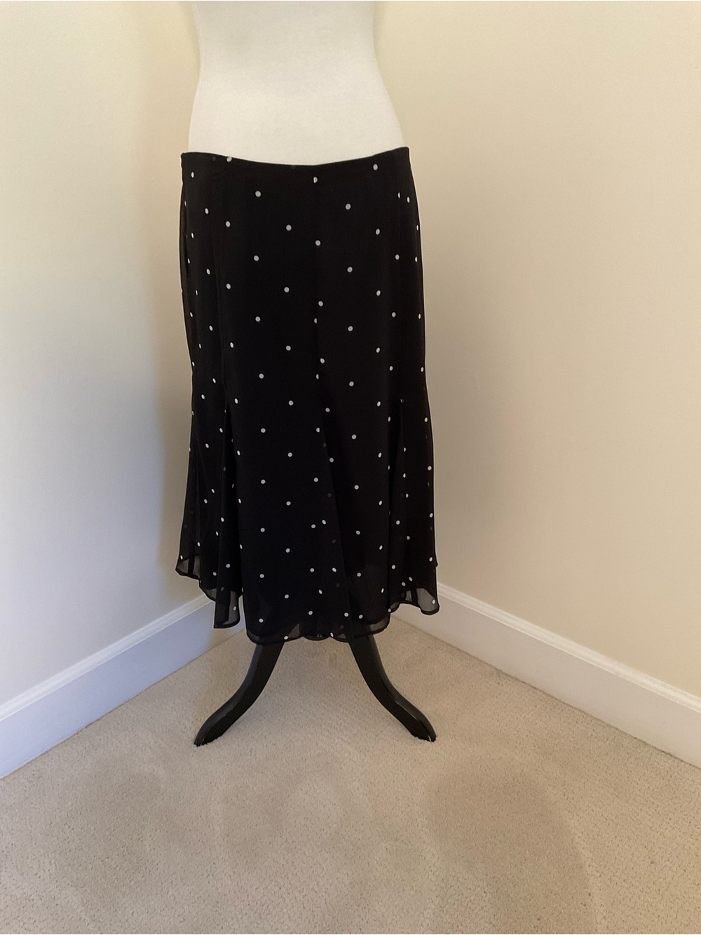 Charter Club Black Polka Dot Midi Twirl Skirt